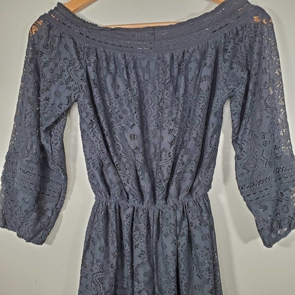 Hollister Off Shoulder Lace Romper Shorts Navy Size Small - Picture 5 of 11